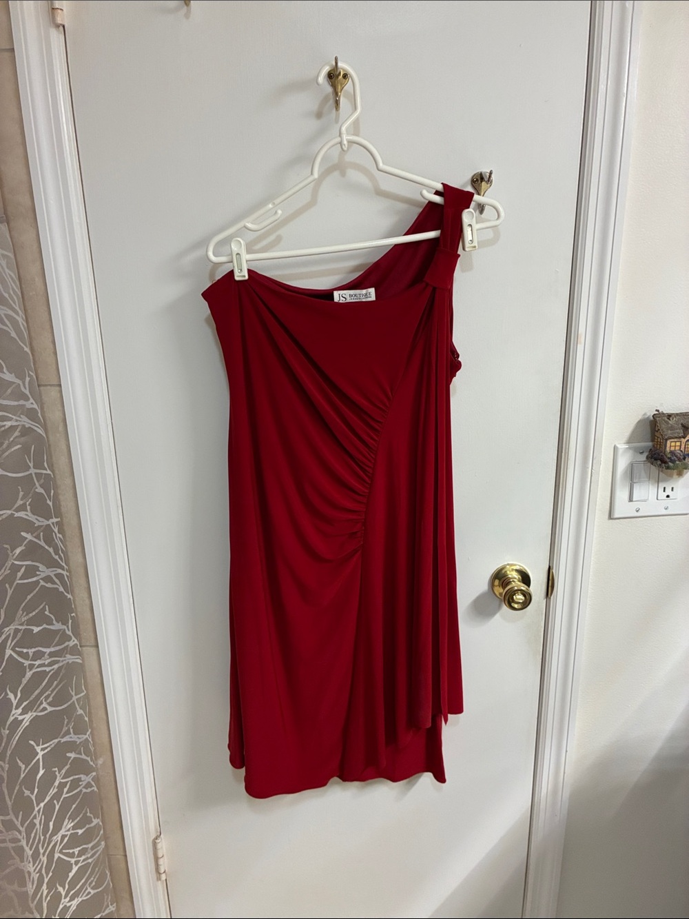 JS Collections Crimson One-Shoulder Ruched Cocktail Dress Sz 14